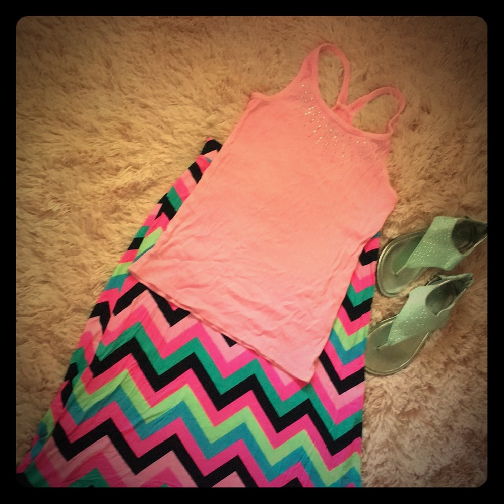 ⬇️ 2/$25 Listings - Girl's Casual High Low Chevron Striped Print Midi Skirt